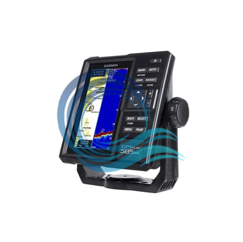 Garmin GPSMAP 585 Plus GT20-TM + GA38 – Satu set fishfinder, transduser dan antena dengan layar berukuran 6 inci, resolusi layar 480 x 800 pixel, 12000 titik lokasi, 200 titik rute, waterproof, IPX7.